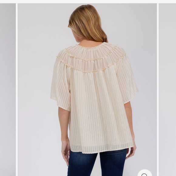 #283 Tan Bobo Ho Style Short Sleeve Blouse - Picture 4 of 4